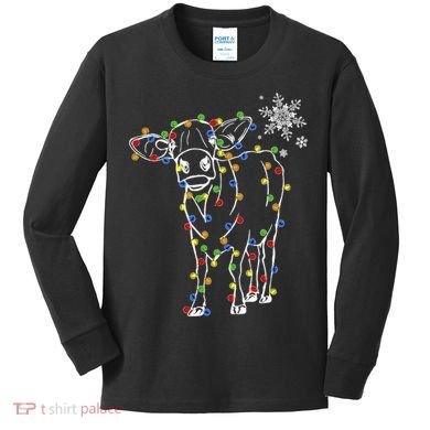 Festive Cow Christmas Light Decoration Kids Long Sleeve Shirt