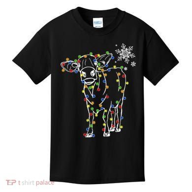 Festive Cow Christmas Light Decoration Kids T-Shirt