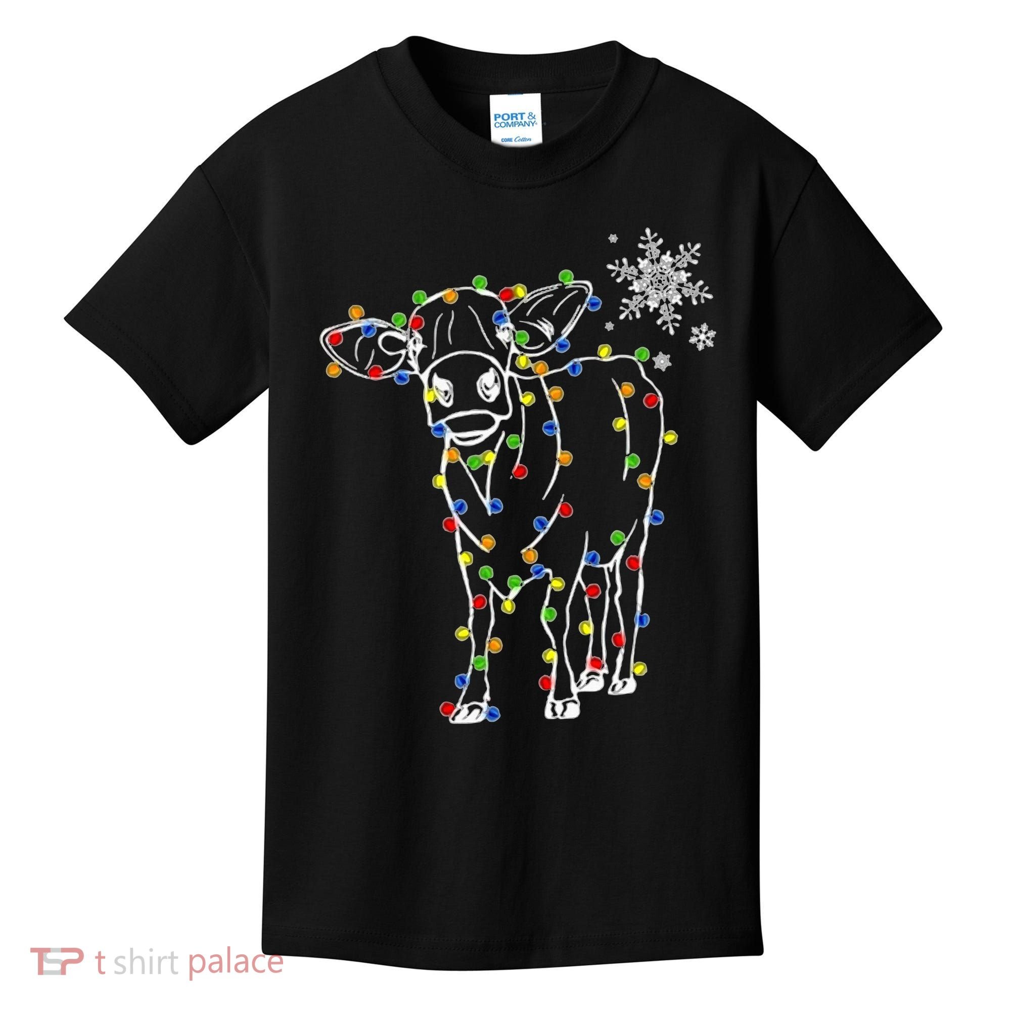 Festive Cow Christmas Light Decoration Kids T-Shirt