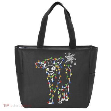 Festive Cow Christmas Light Decoration Tote Bag