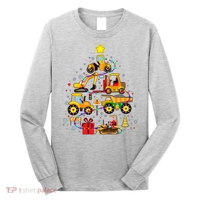 Funny Christmas Construction Vehicles Tree Long Sleeve Shirt