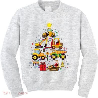 Funny Christmas Construction Vehicles Tree Kids Sweatshirt