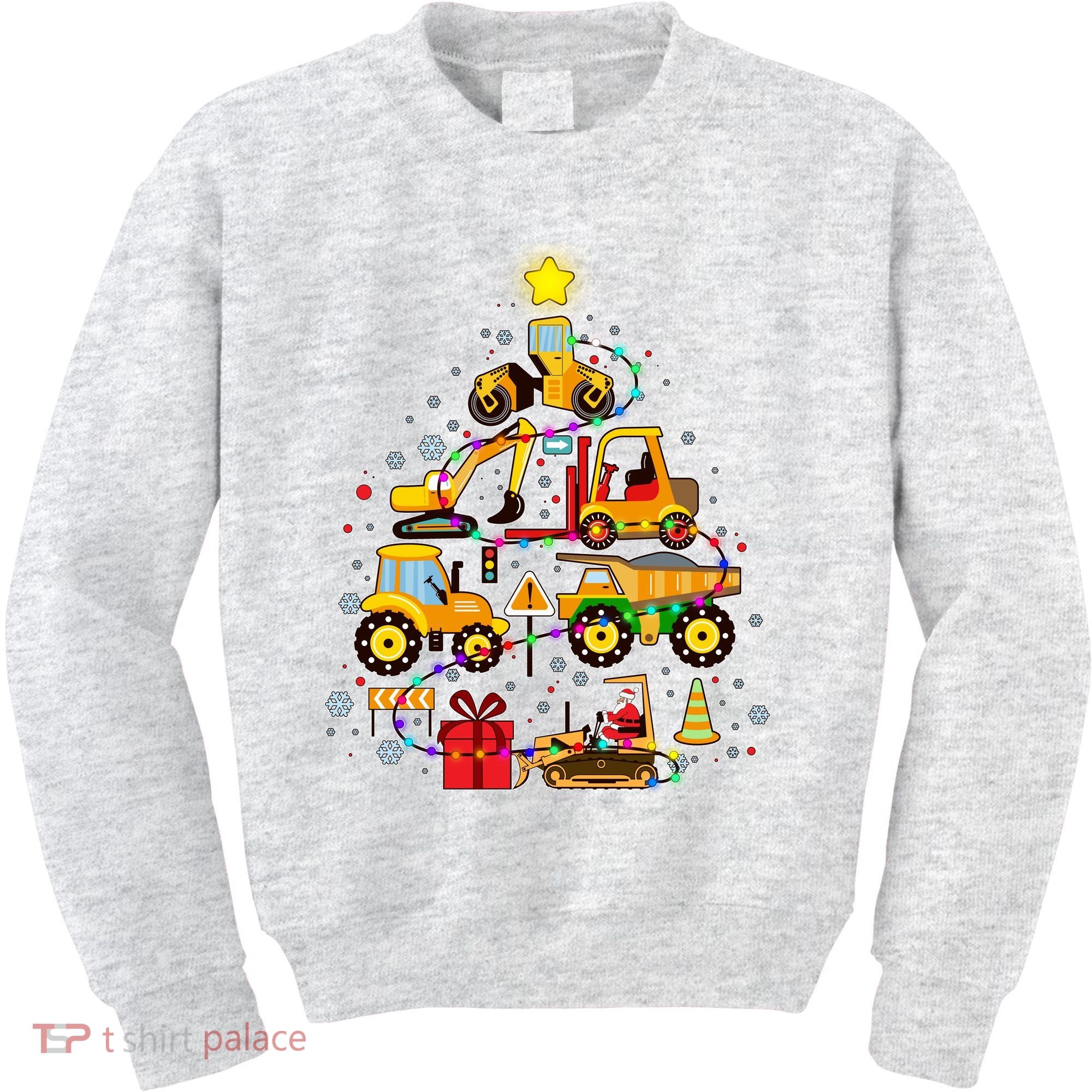 Funny Christmas Construction Vehicles Tree Kids Sweatshirt