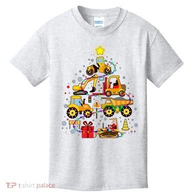 Funny Christmas Construction Vehicles Tree Kids T-Shirt