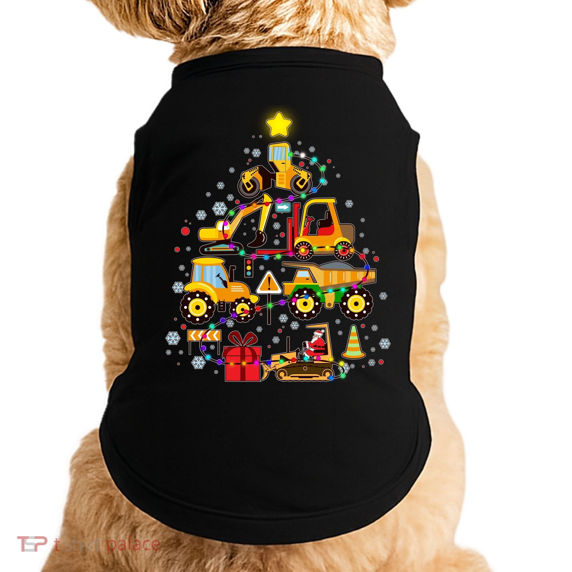Funny Christmas Construction Vehicles Tree Doggie Tank
