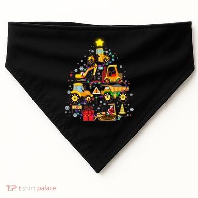 Funny Christmas Construction Vehicles Tree USA-Made Doggie Bandana