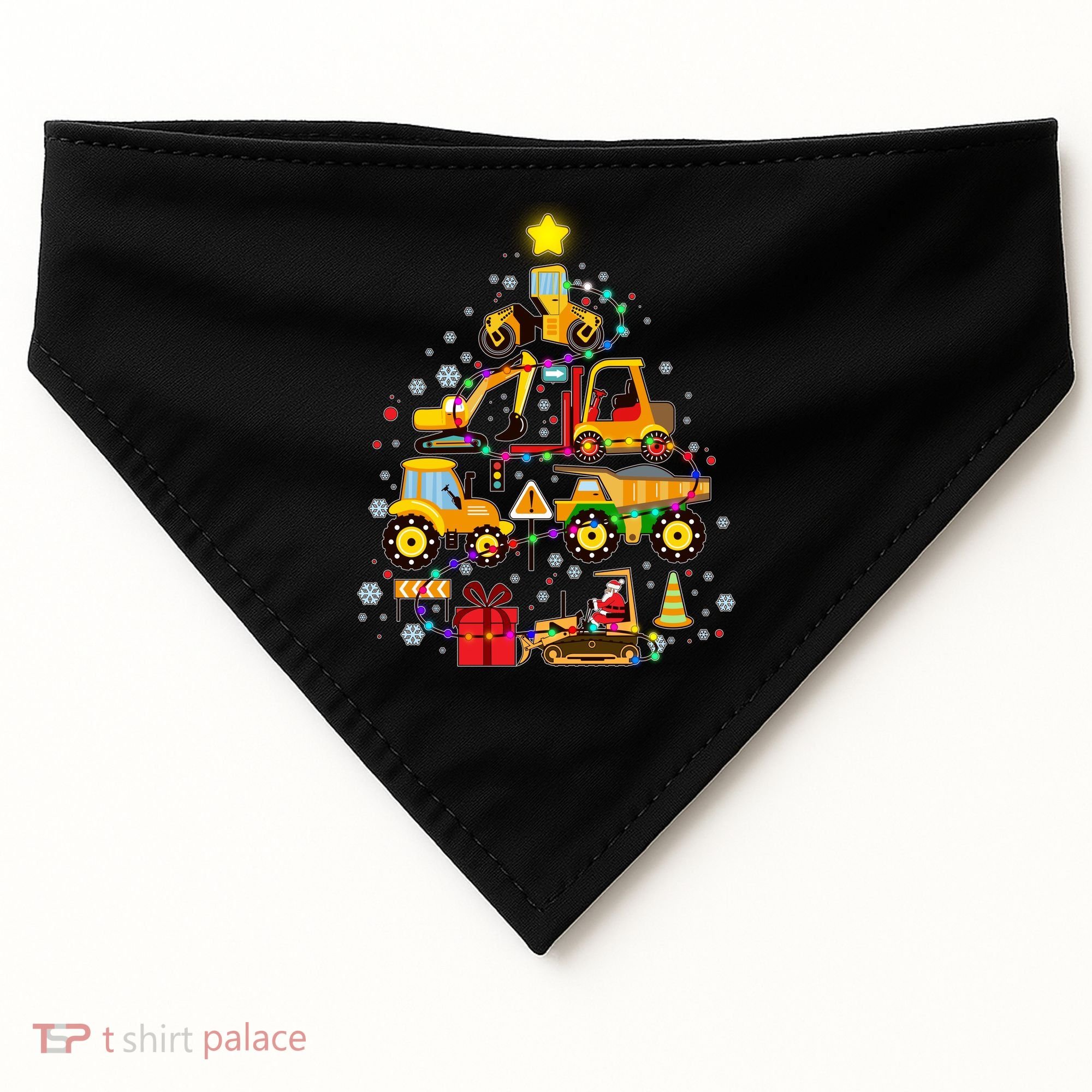 Funny Christmas Construction Vehicles Tree USA-Made Doggie Bandana
