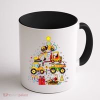 Funny Christmas Construction Vehicles Tree Coffee Mug thumb 1