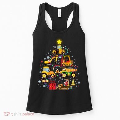 Funny Christmas Construction Vehicles Tree Women's Tank Top