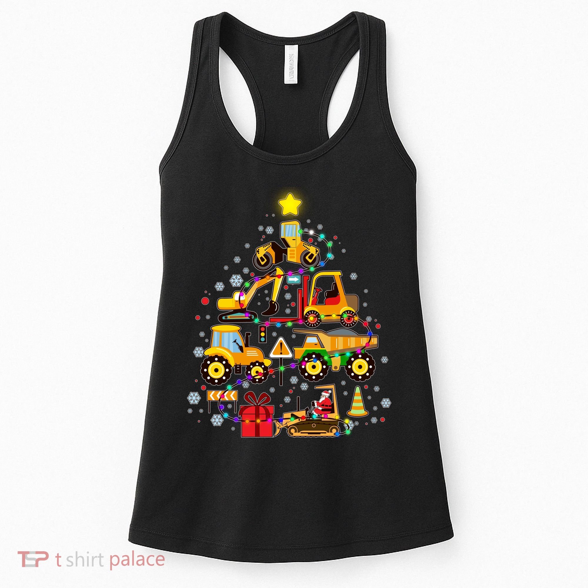Funny Christmas Construction Vehicles Tree Women's Tank Top