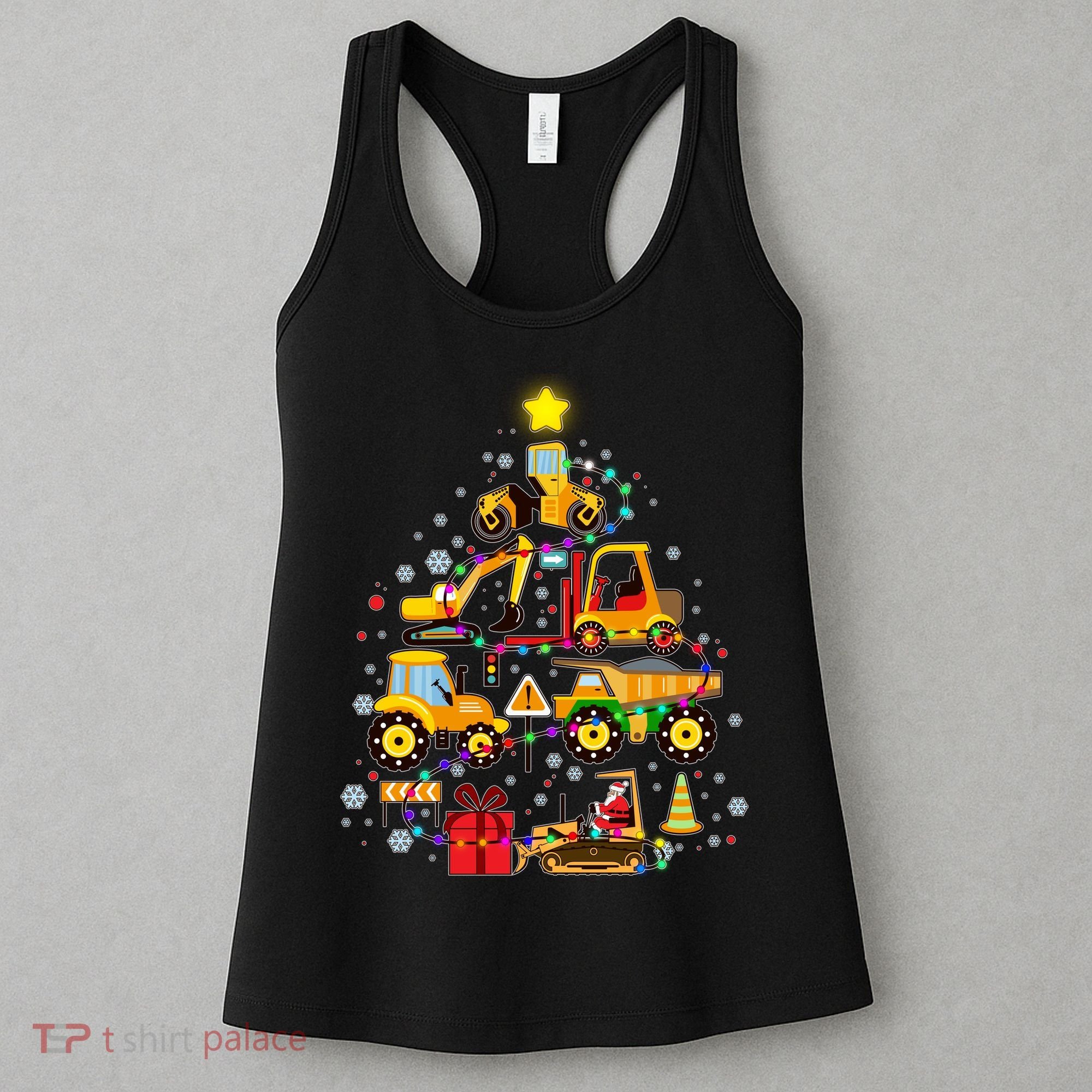 Funny Christmas Construction Vehicles Tree Women's Tank Top