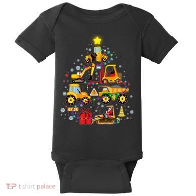 Funny Christmas Construction Vehicles Tree Baby Bodysuit