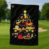 Funny Christmas Construction Vehicles Tree Golf Towel thumb 1