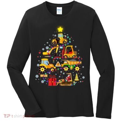 Funny Christmas Construction Vehicles Tree Women's Long Sleeve Shirt