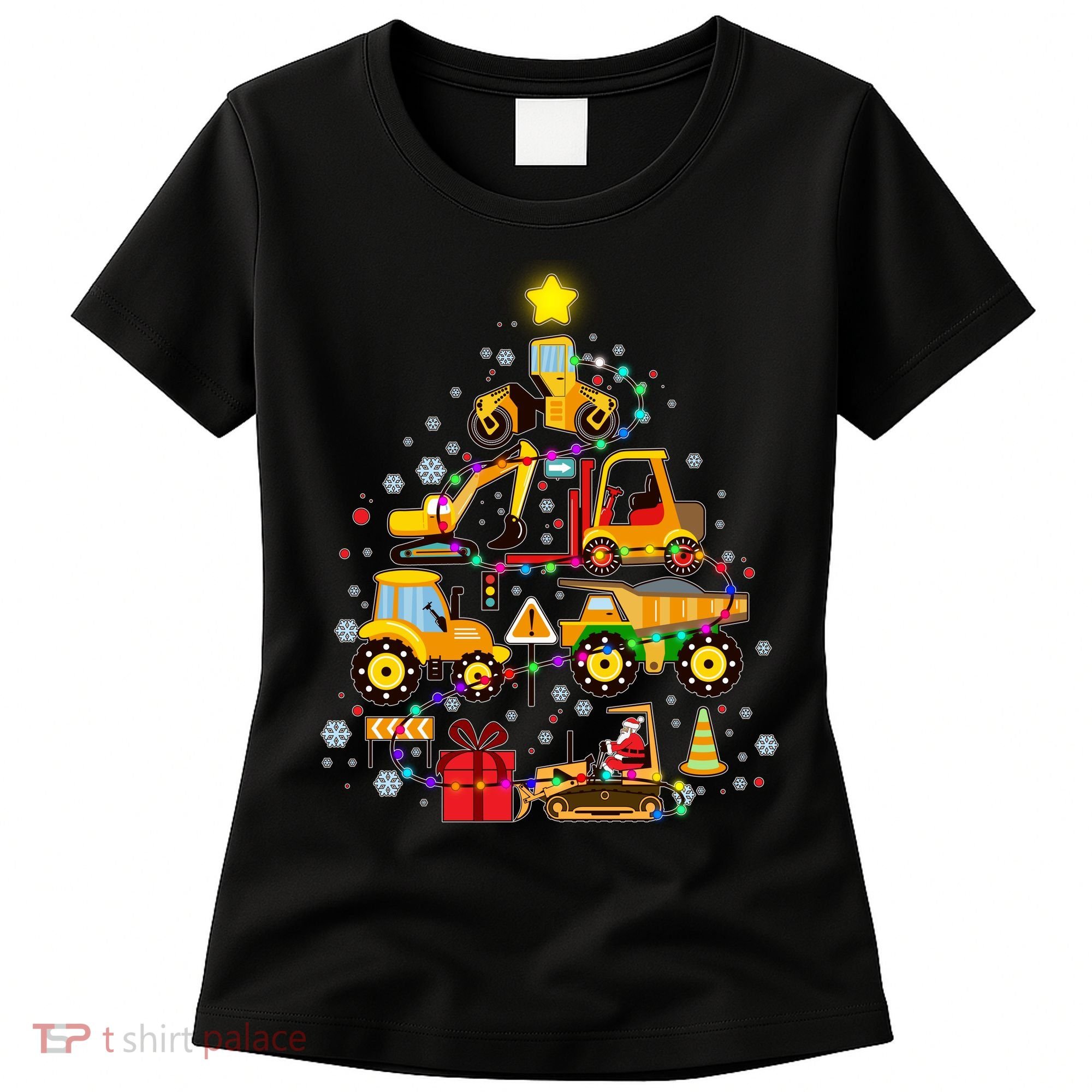 Funny Christmas Construction Vehicles Tree Women's T-Shirt