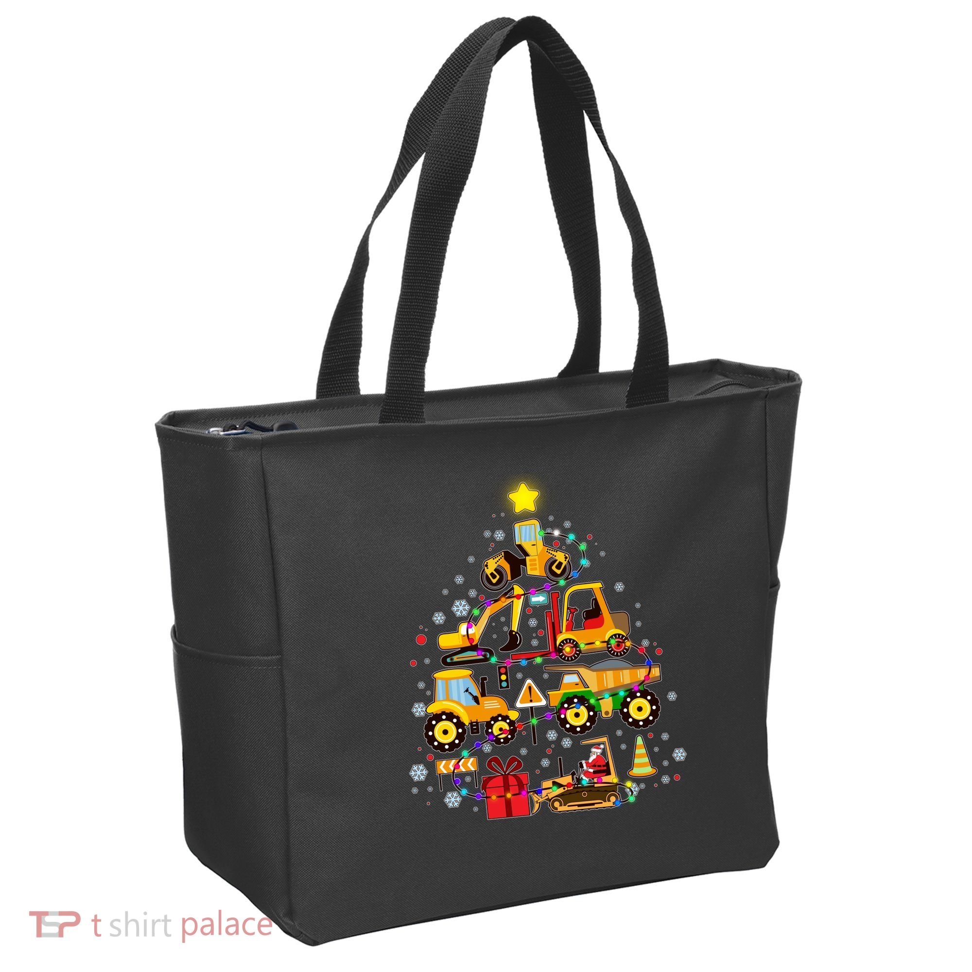 Funny Christmas Construction Vehicles Tree Tote Bag