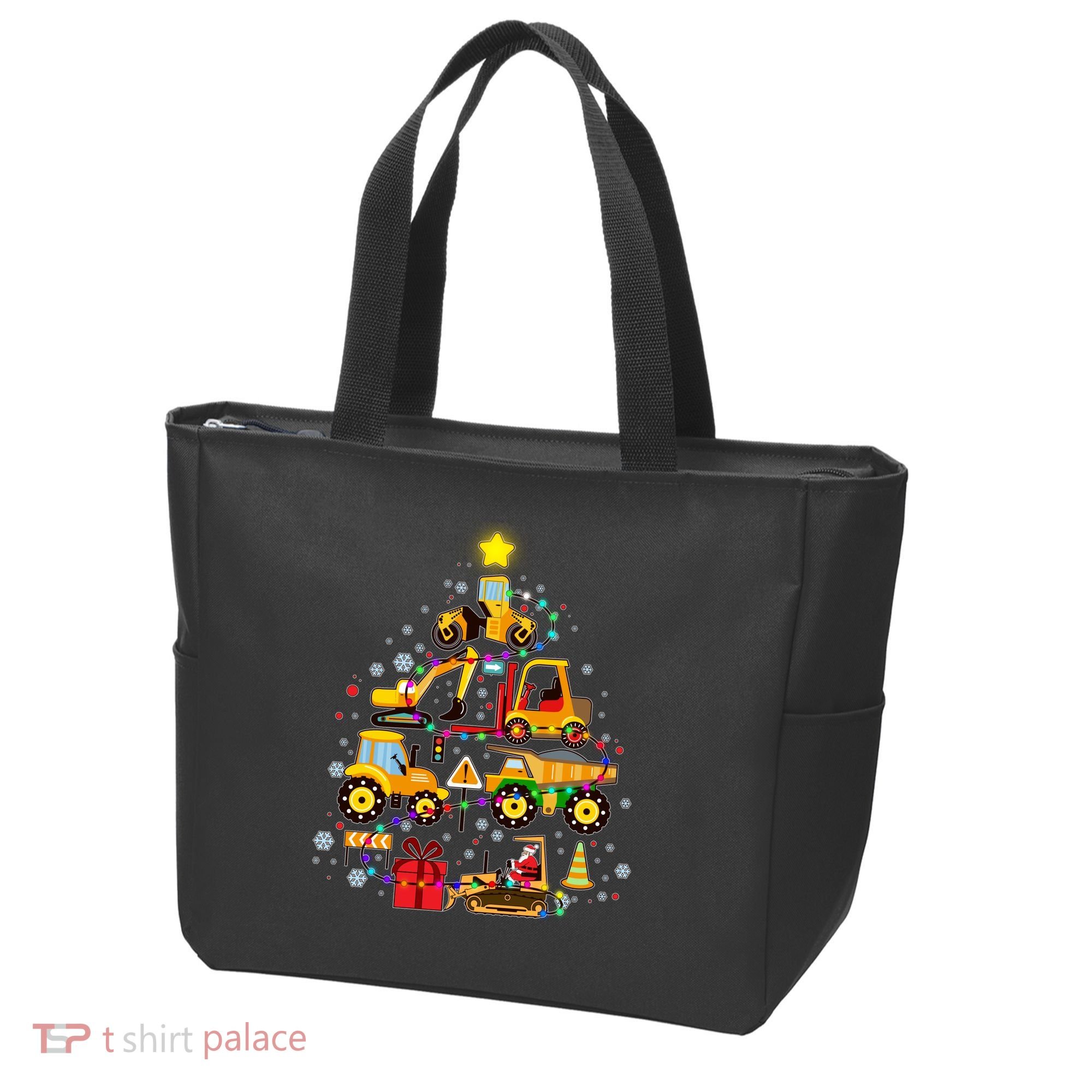 Funny Christmas Construction Vehicles Tree Tote Bag