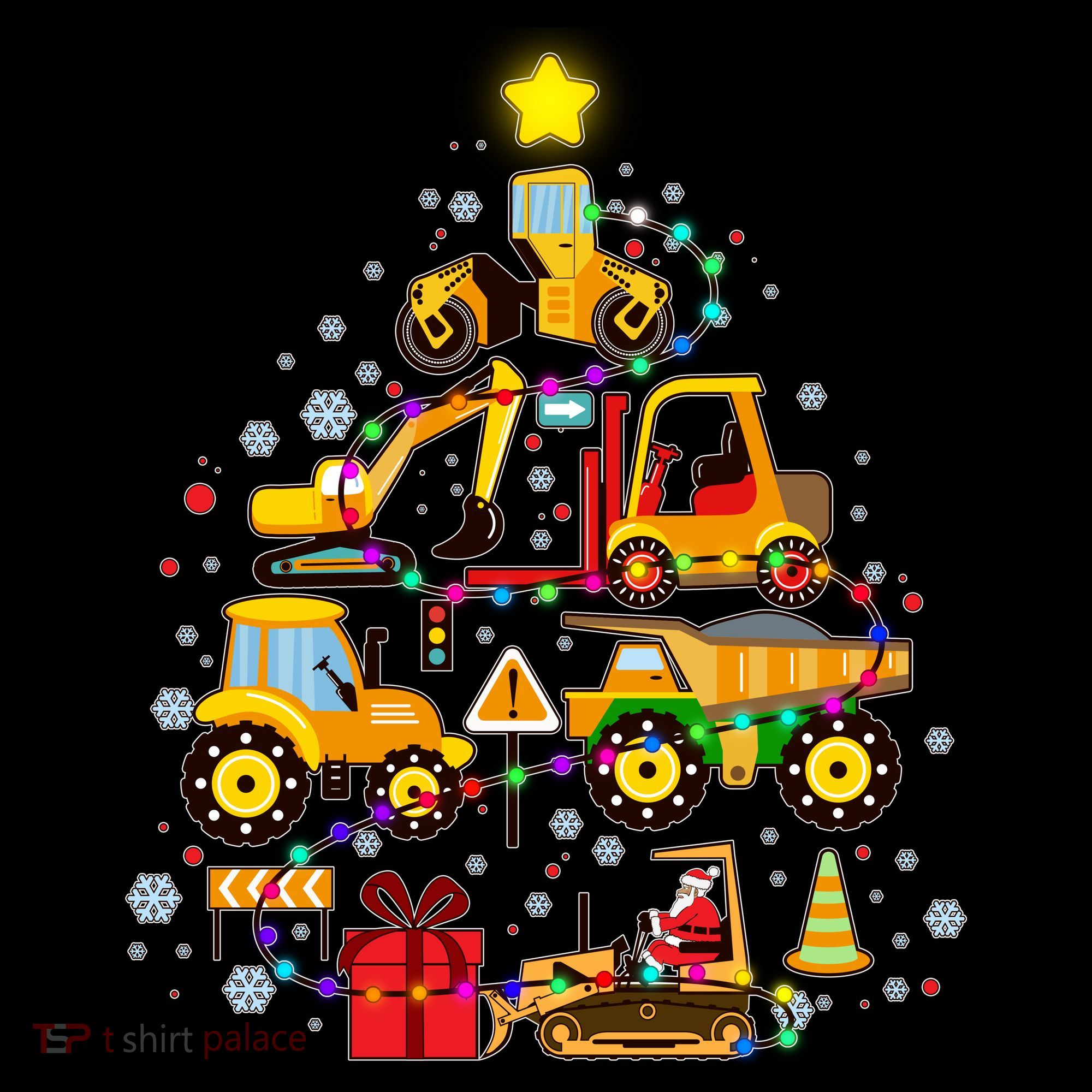 Funny Christmas Construction Vehicles Tree Tote Bag