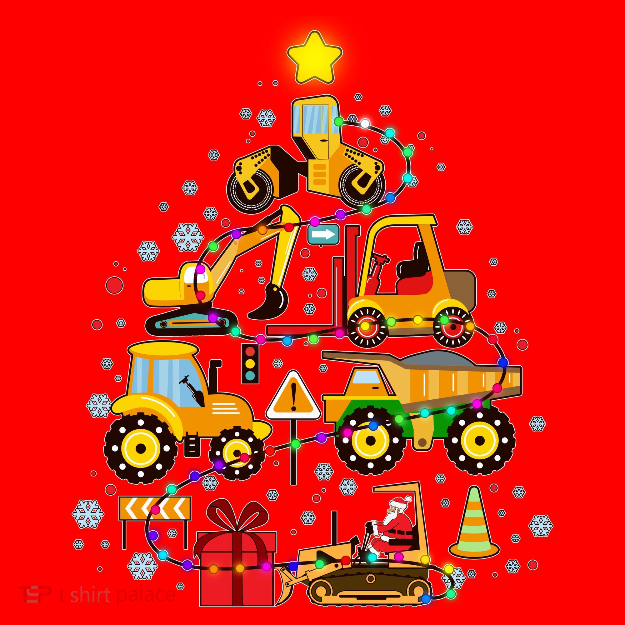 Funny Christmas Construction Vehicles Tree Santa Hat