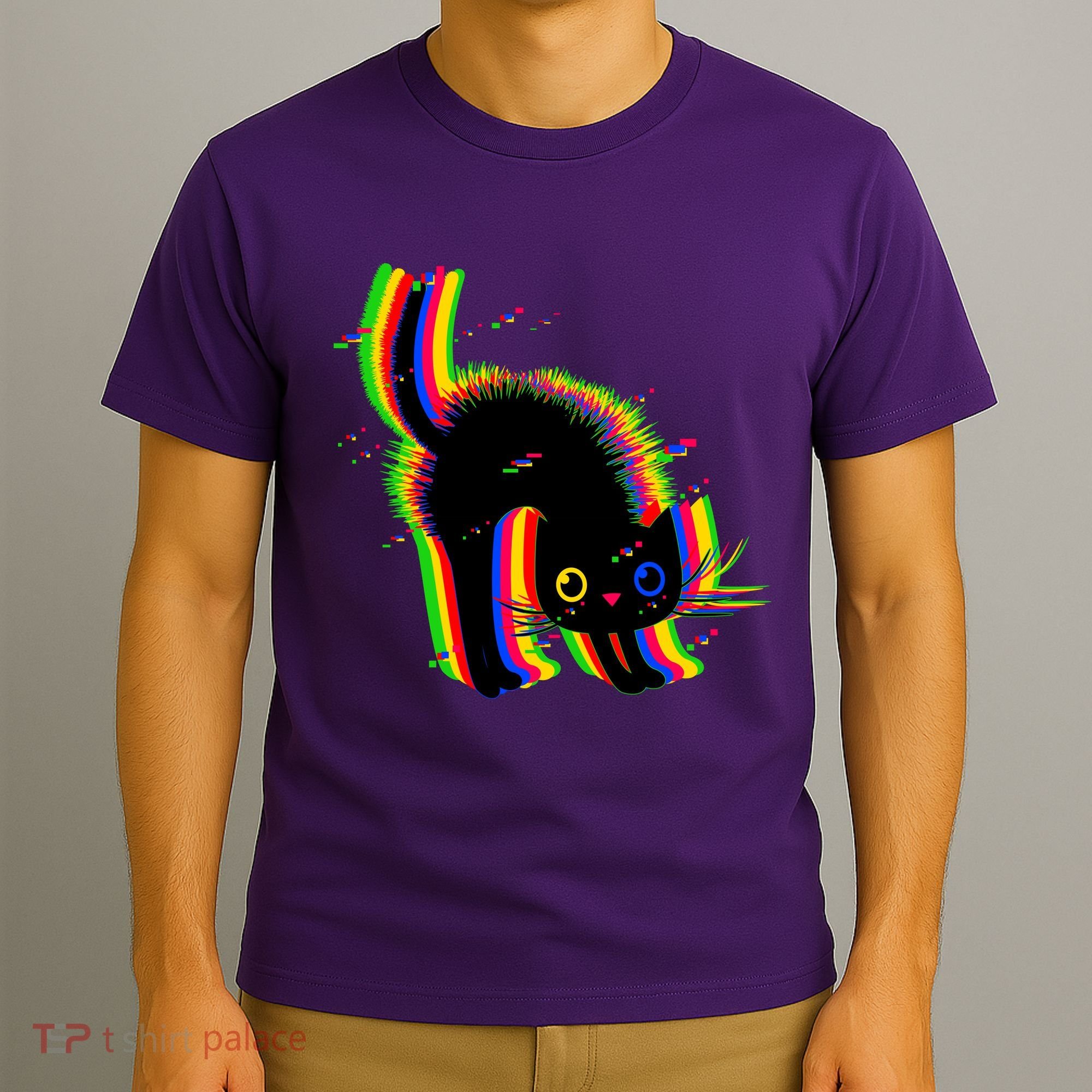 Funny Cute Colorful Glitch Cat T-Shirt
