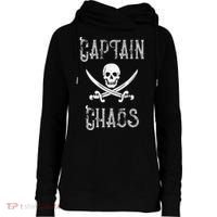 Funny Captain Chaos Retro Pirate Pontoon Boating Womens Funnel Neck Pullover Hood thumb 0