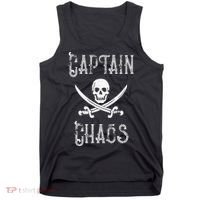 Funny Captain Chaos Retro Pirate Pontoon Boating Tank Top thumb 0