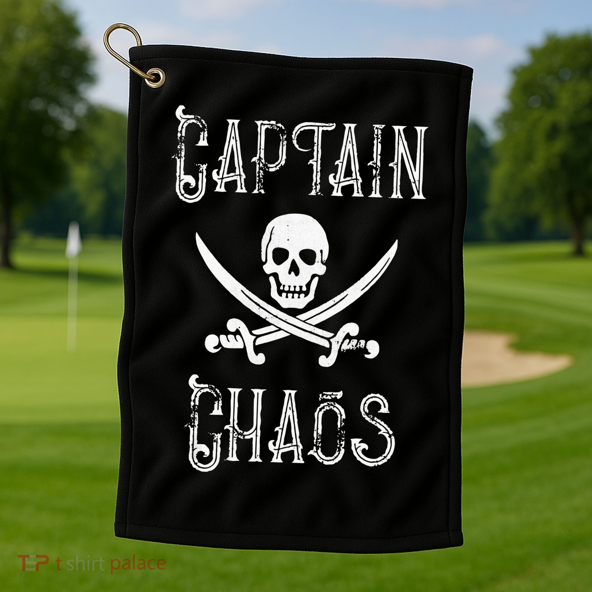 Funny Captain Chaos Retro Pirate Pontoon Boating Golf Towel