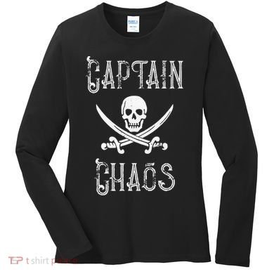 Funny Captain Chaos Retro Pirate Pontoon Boating Women's Long Sleeve Shirt