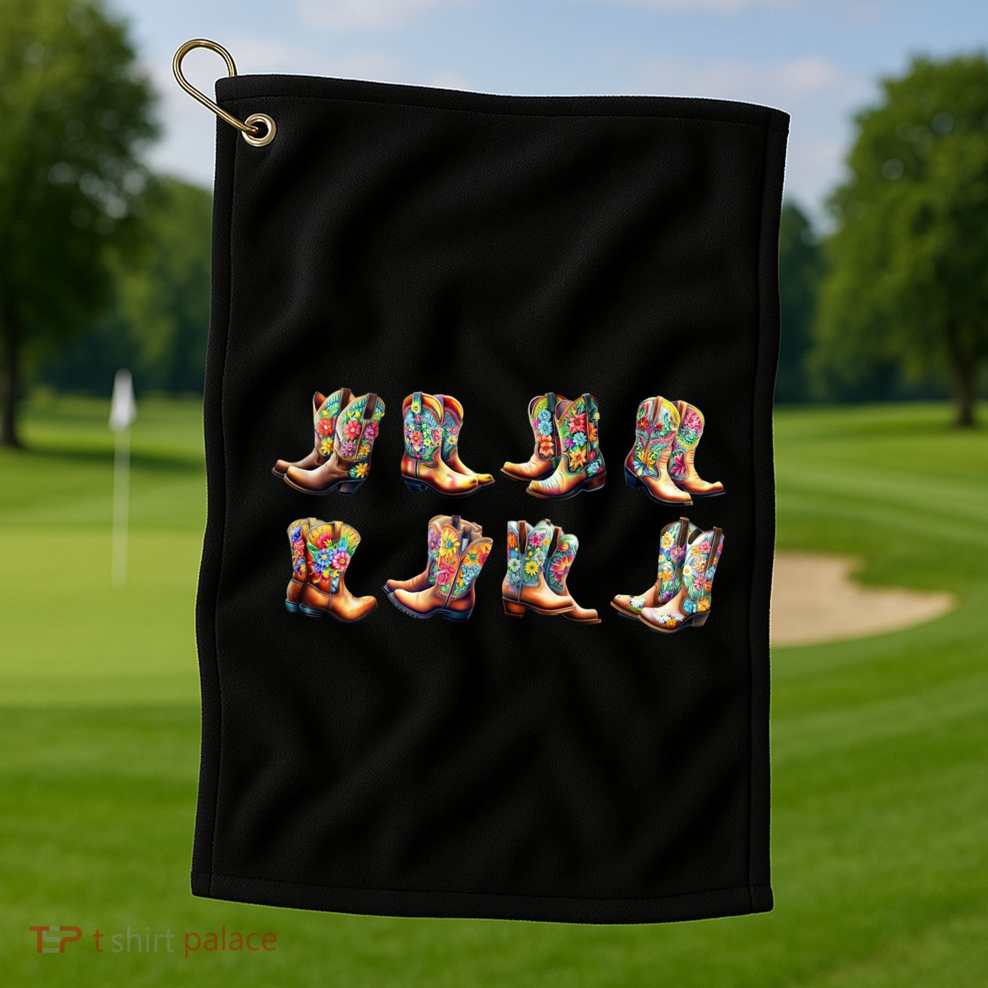 Floral Cowboy Cowgirl Boots Golf Towel