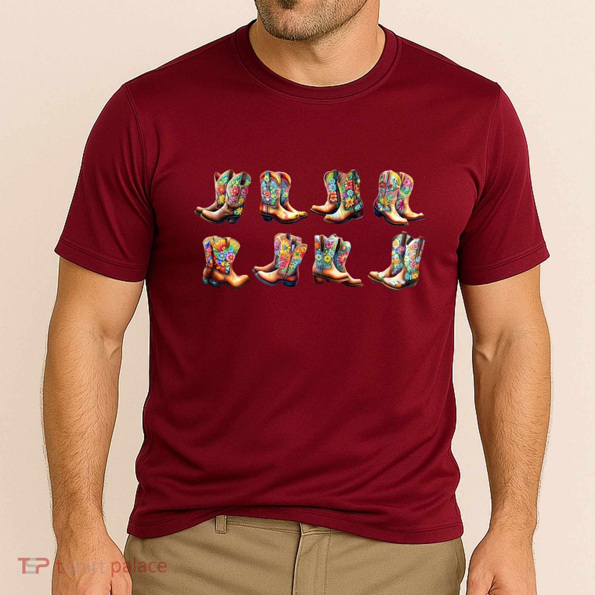 Floral Cowboy Cowgirl Boots Cooling Performance Crew T-Shirt