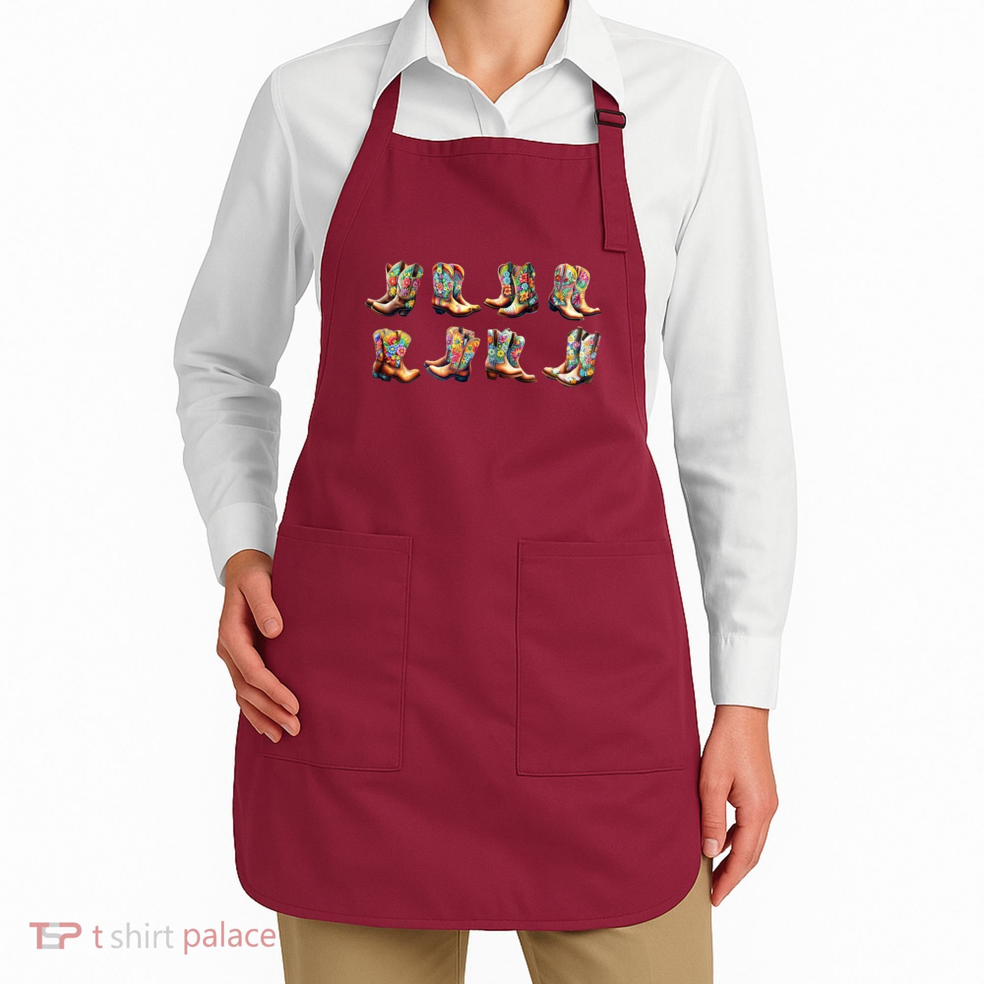 Floral Cowboy Cowgirl Boots Apron