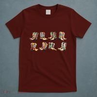 Floral Cowboy Cowgirl Boots T-Shirt thumb 5