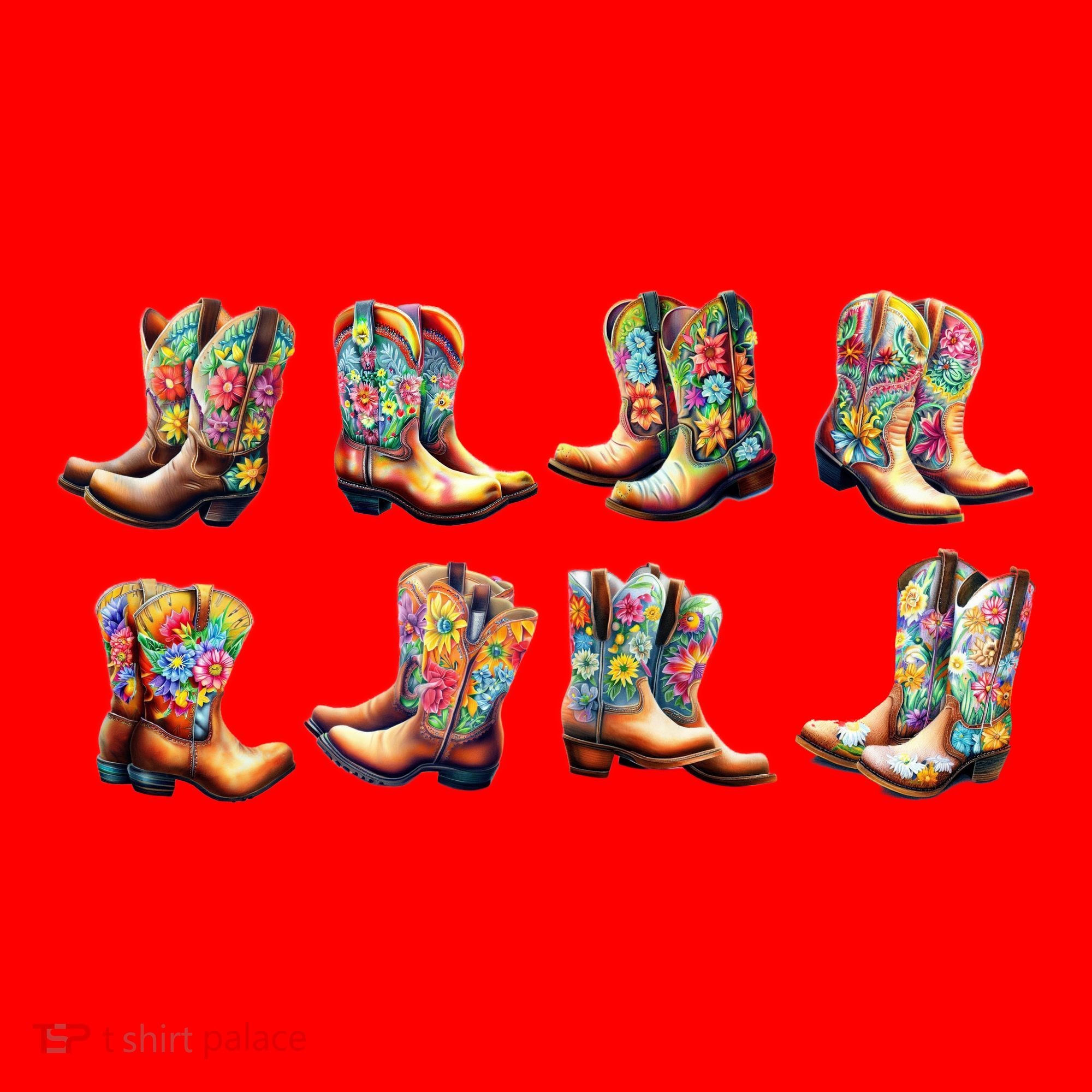 Floral Cowboy Cowgirl Boots Santa Hat