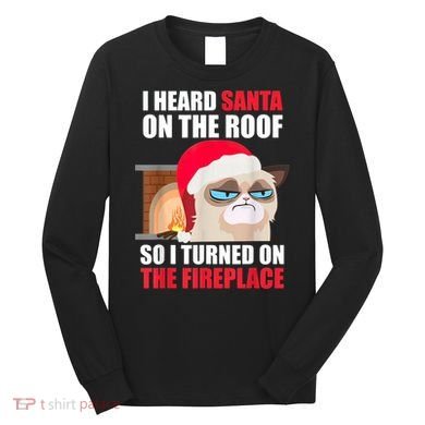 Funny Christmas Cat Hates Santa Grumpy Annoyed Cats Long Sleeve Shirt