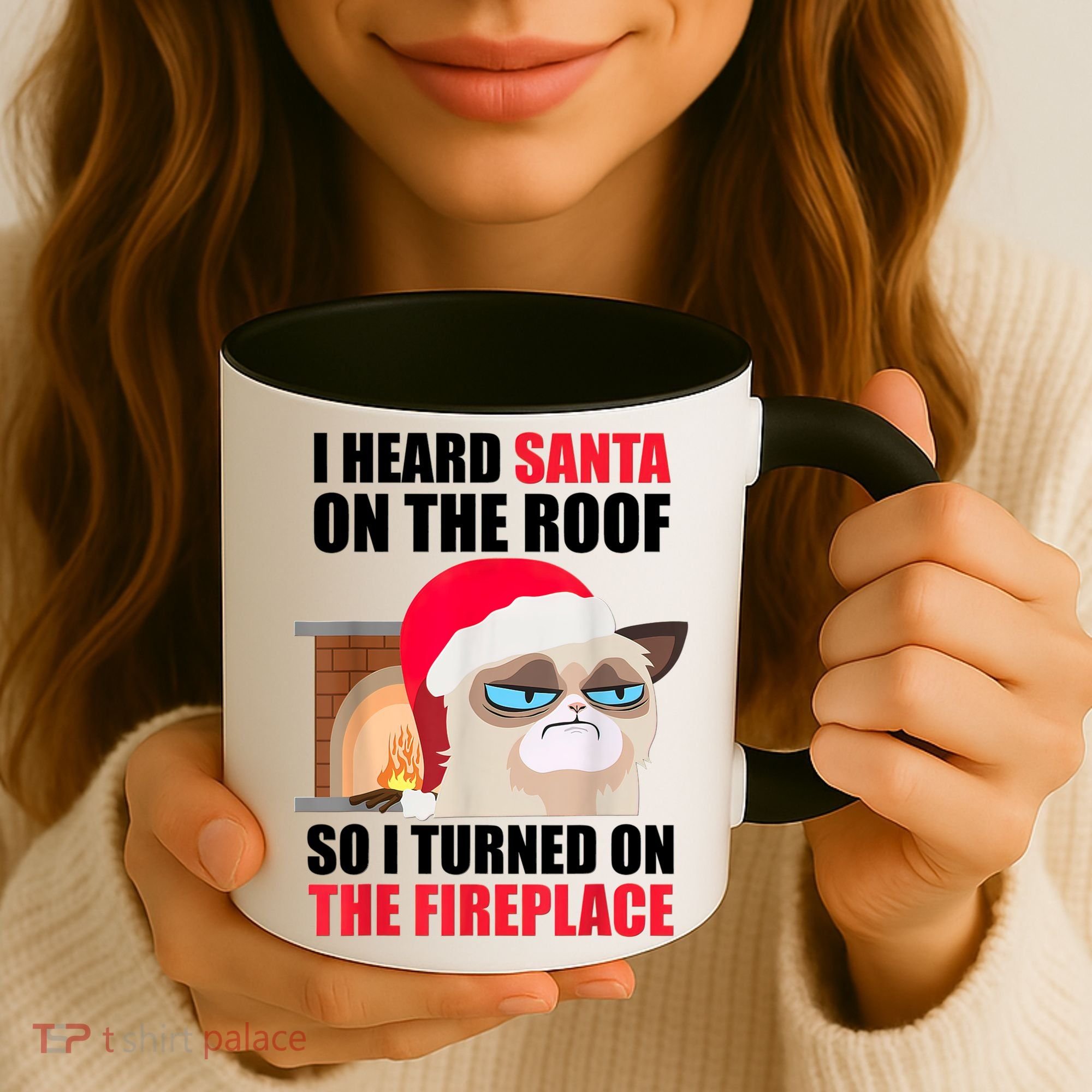 Funny Christmas Cat Hates Santa Grumpy Annoyed Cats Coffee Mug