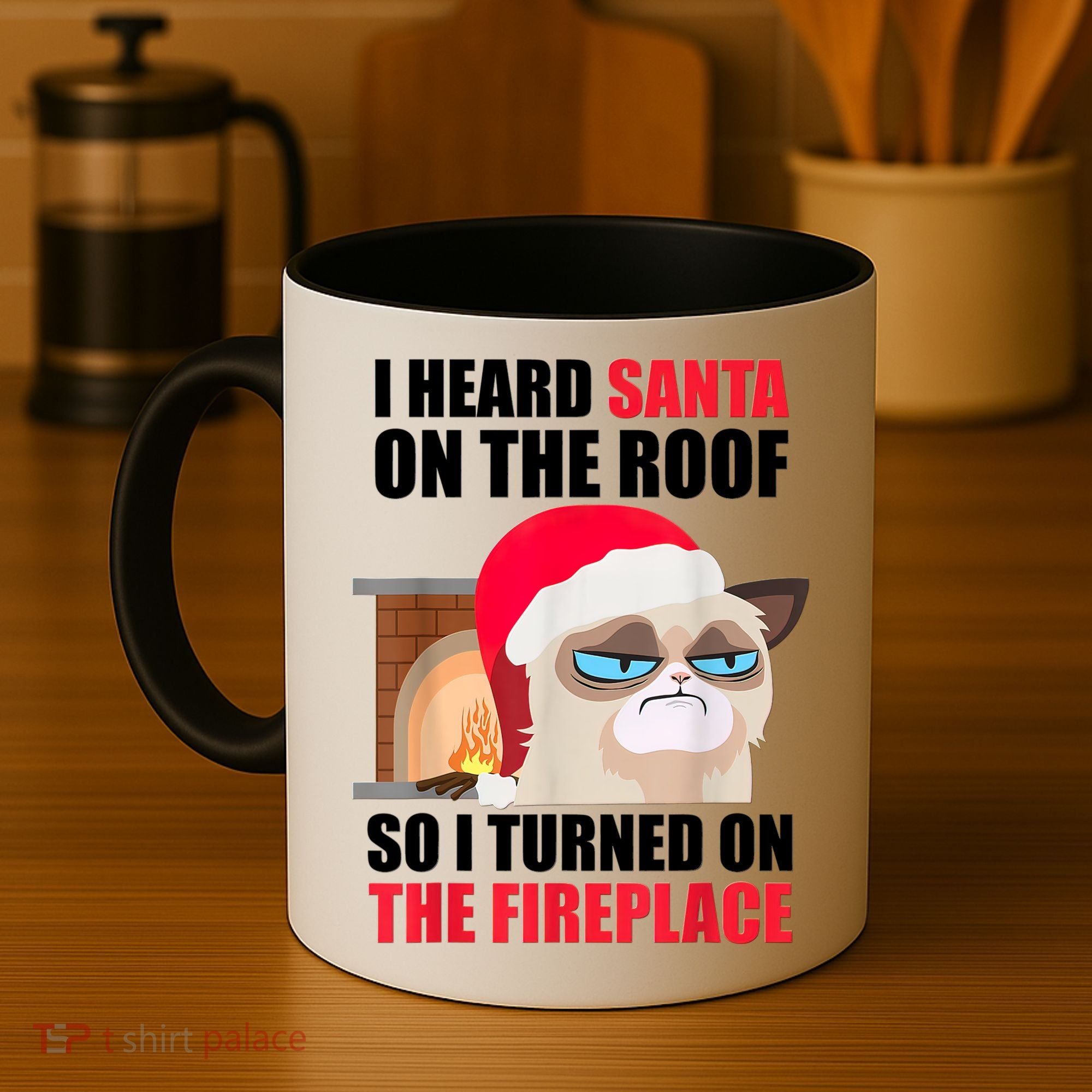 Funny Christmas Cat Hates Santa Grumpy Annoyed Cats Coffee Mug