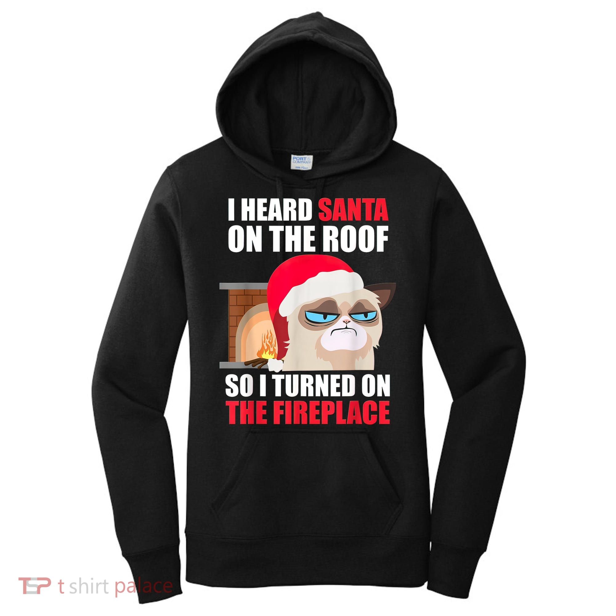Funny Christmas Cat Hates Santa Grumpy Annoyed Cats Women's Hoodie