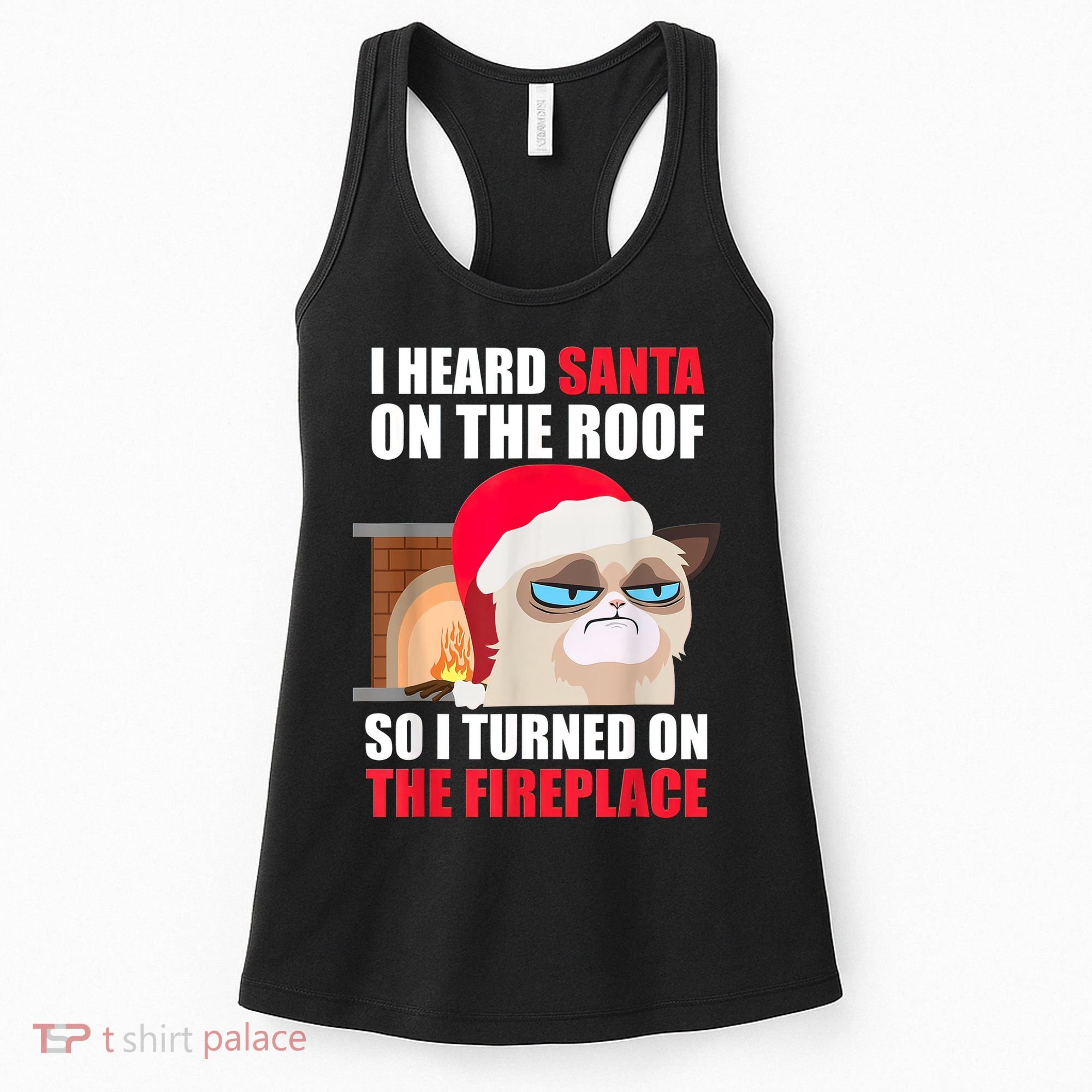 Funny Christmas Cat Hates Santa Grumpy Annoyed Cats Women's Tank Top