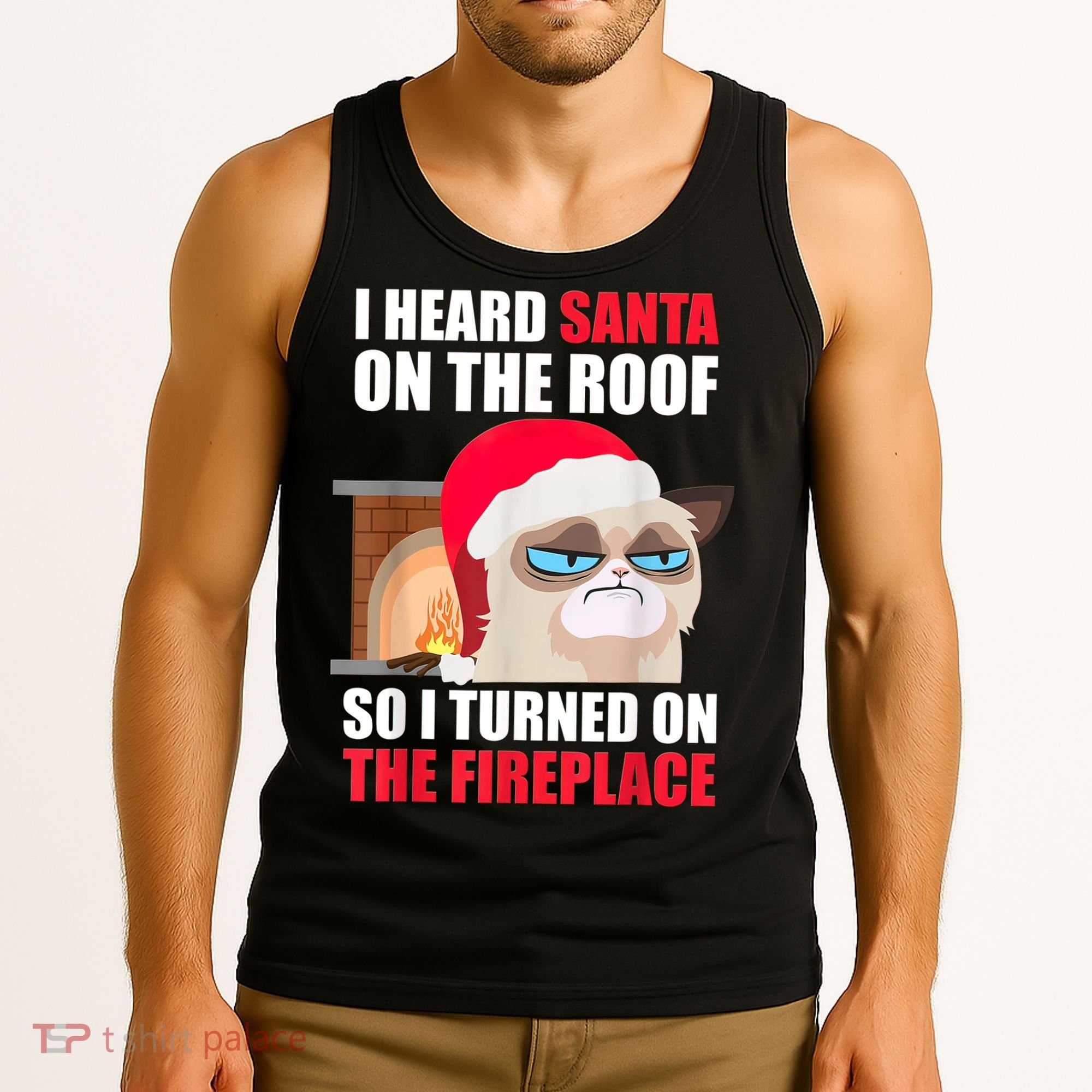 Funny Christmas Cat Hates Santa Grumpy Annoyed Cats Tank Top