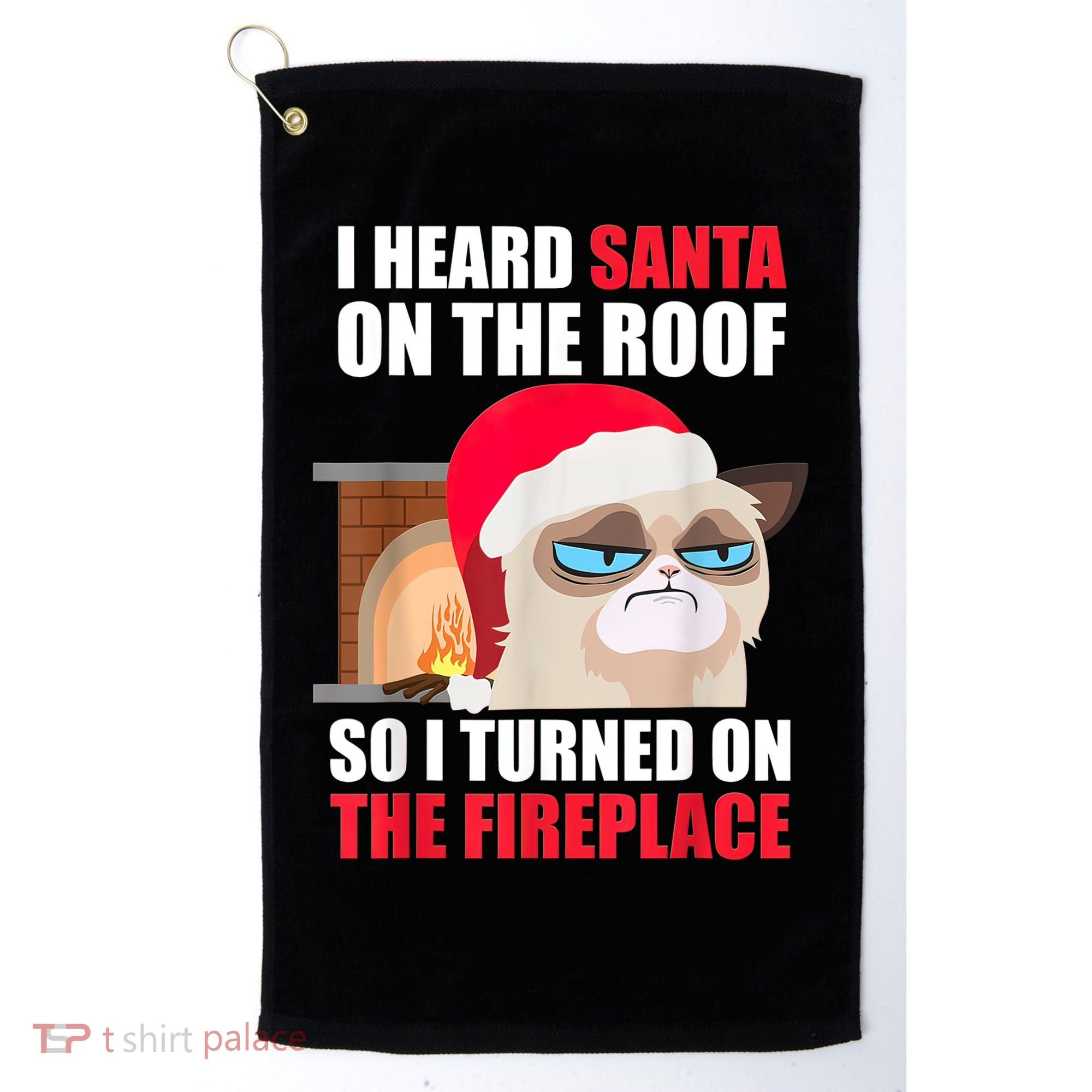Funny Christmas Cat Hates Santa Grumpy Annoyed Cats Golf Towel