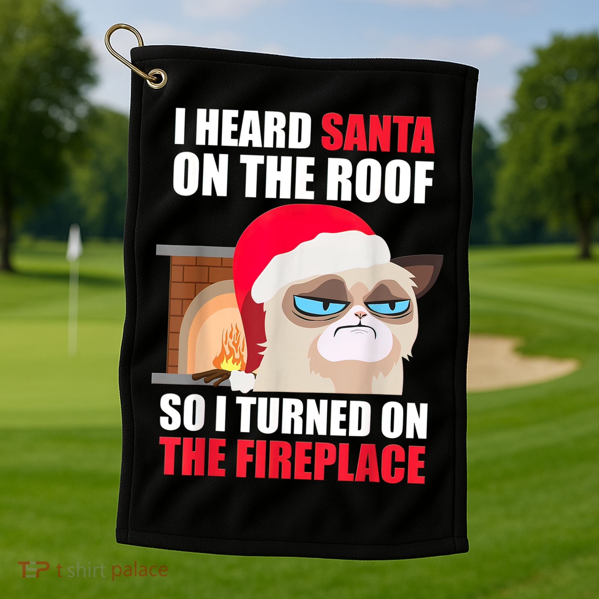 Funny Christmas Cat Hates Santa Grumpy Annoyed Cats Golf Towel