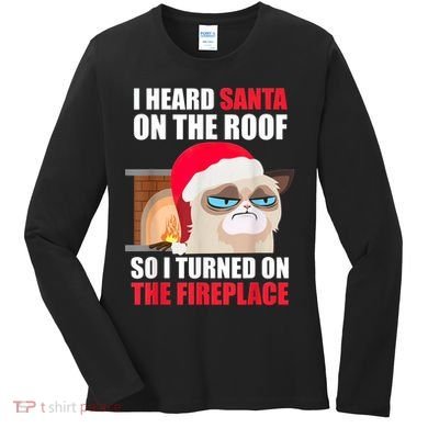 Funny Christmas Cat Hates Santa Grumpy Annoyed Cats Women's Long Sleeve Shirt