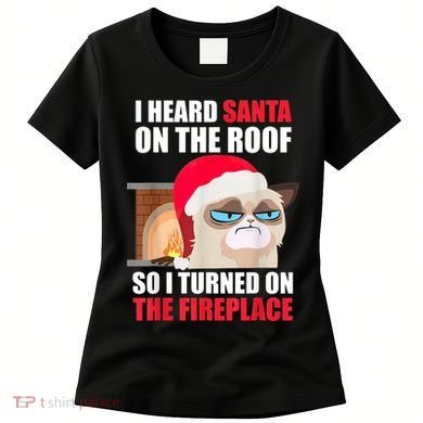 Funny Christmas Cat Hates Santa Grumpy Annoyed Cats Women's T-Shirt
