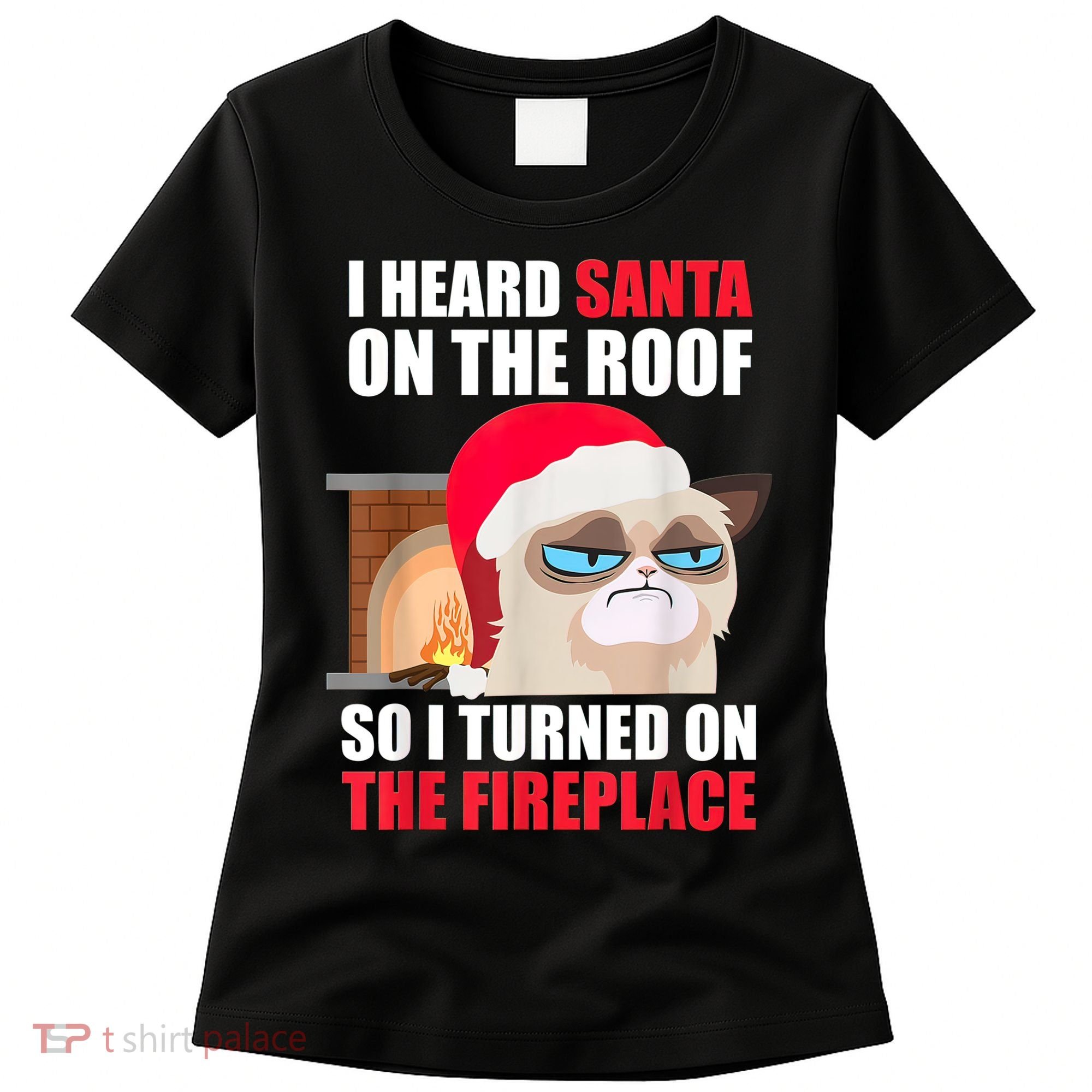 Funny Christmas Cat Hates Santa Grumpy Annoyed Cats Women's T-Shirt