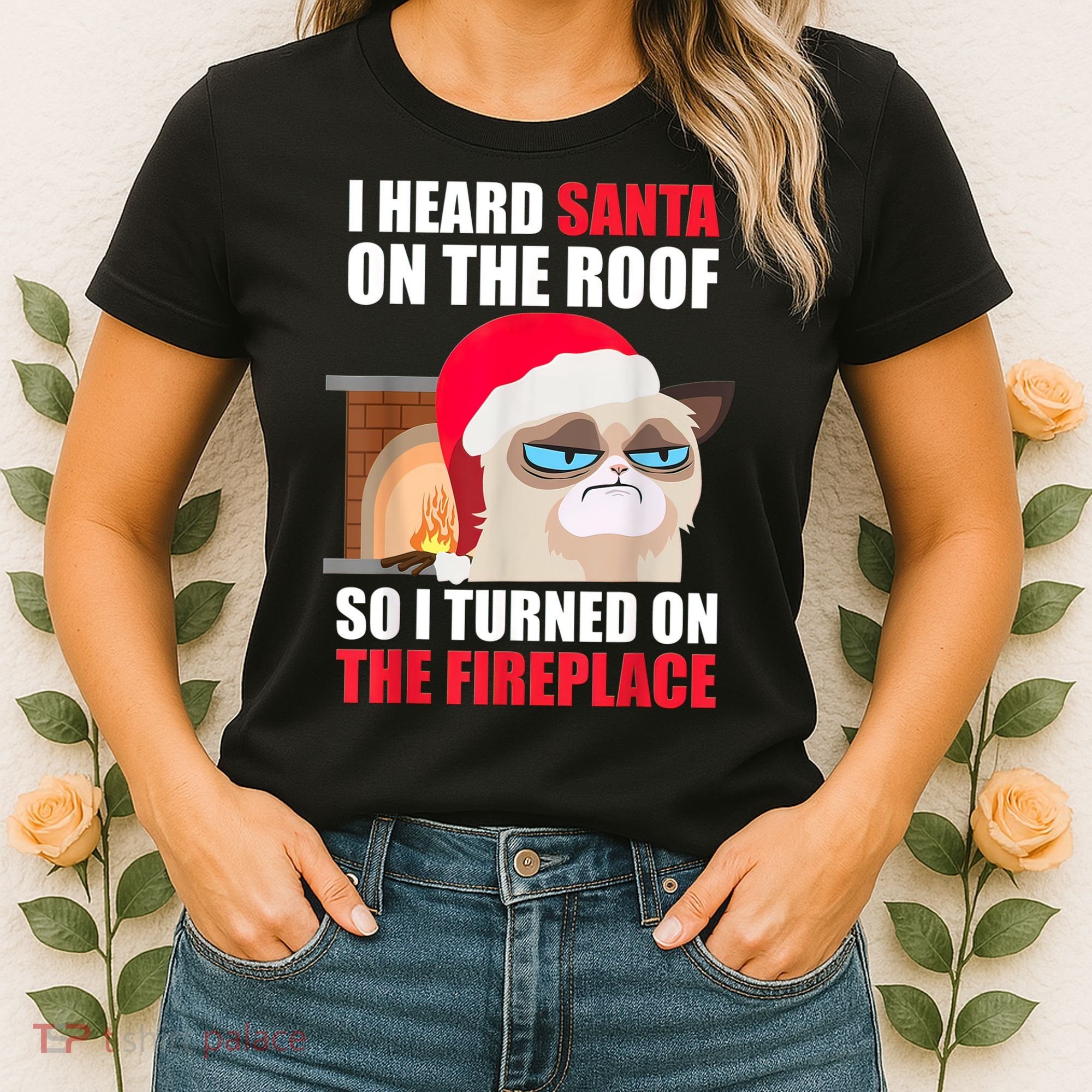 Funny Christmas Cat Hates Santa Grumpy Annoyed Cats Women's T-Shirt