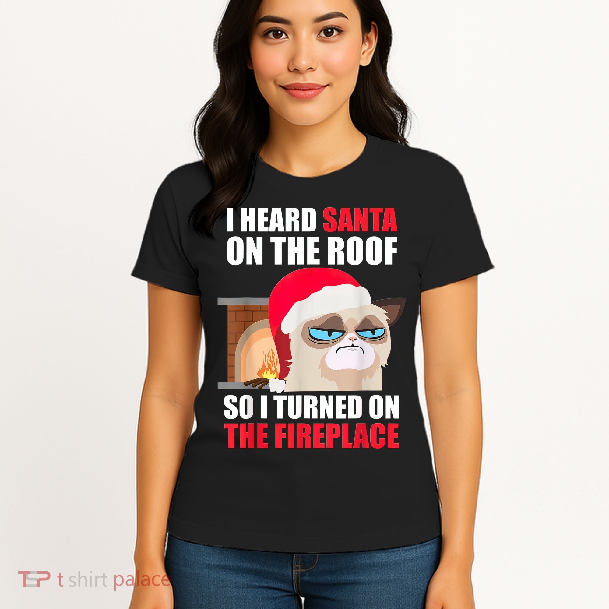 Funny Christmas Cat Hates Santa Grumpy Annoyed Cats Women's T-Shirt