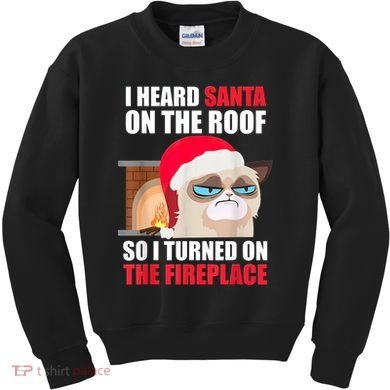 Funny Christmas Cat Hates Santa Grumpy Annoyed Cats Kids Sweatshirt