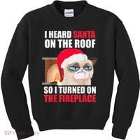 Funny Christmas Cat Hates Santa Grumpy Annoyed Cats Kids Sweatshirt thumb 0