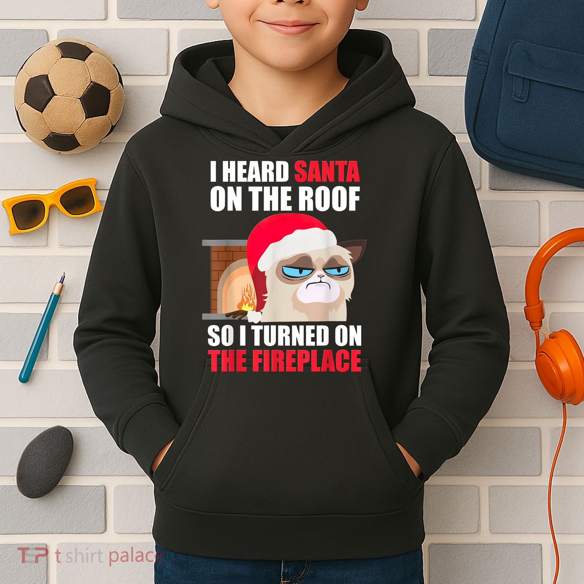 Funny Christmas Cat Hates Santa Grumpy Annoyed Cats Kids Hoodie