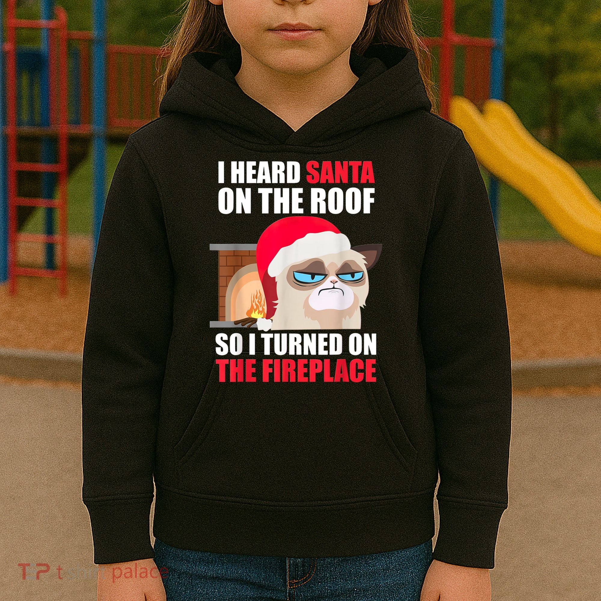 Funny Christmas Cat Hates Santa Grumpy Annoyed Cats Kids Hoodie